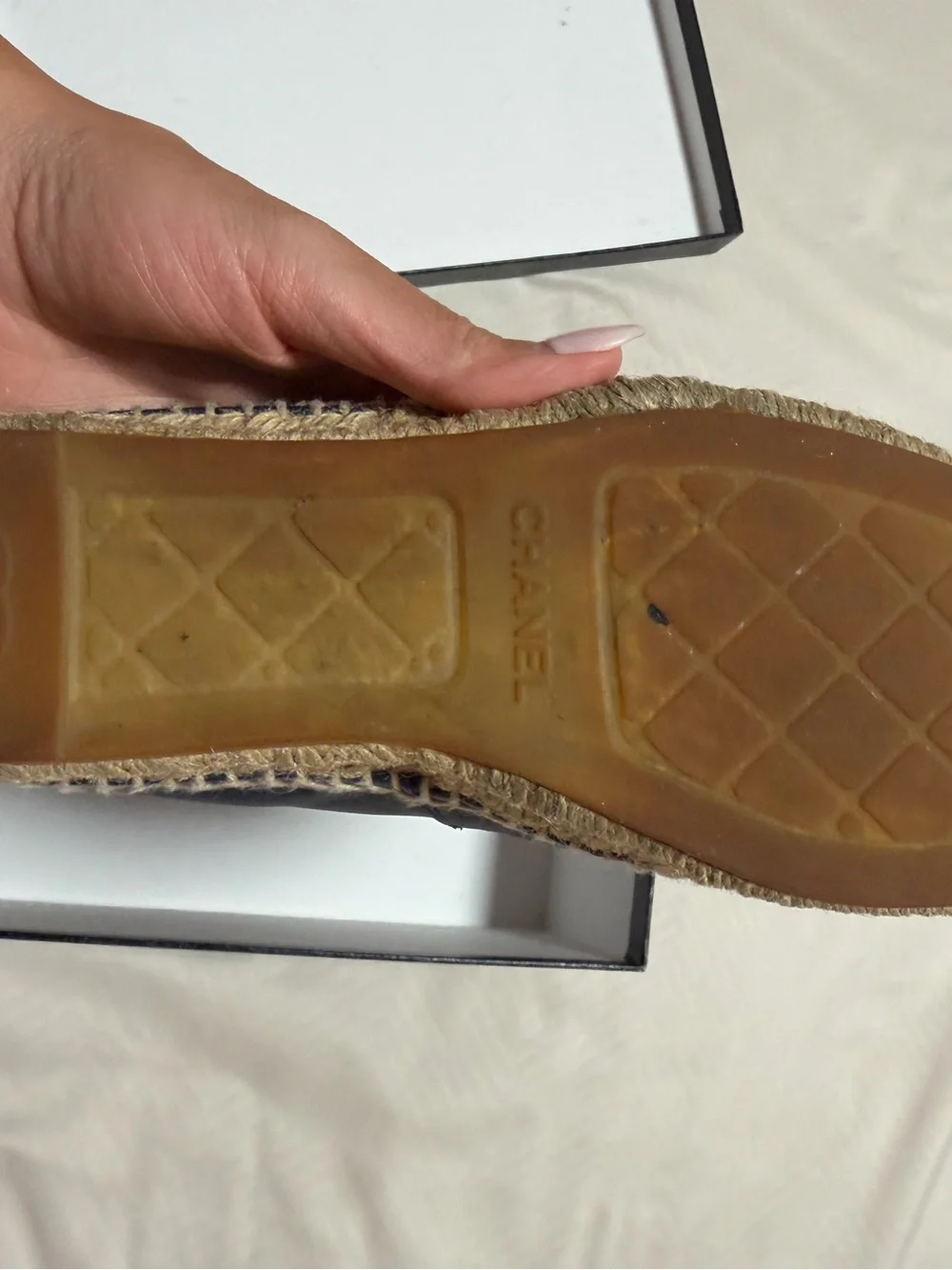 AUTHENTIC CHANEL Dark Navy Leather CC Espadrille Flats